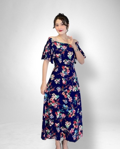 Đầm maxi trễ vai tay ngắn thun