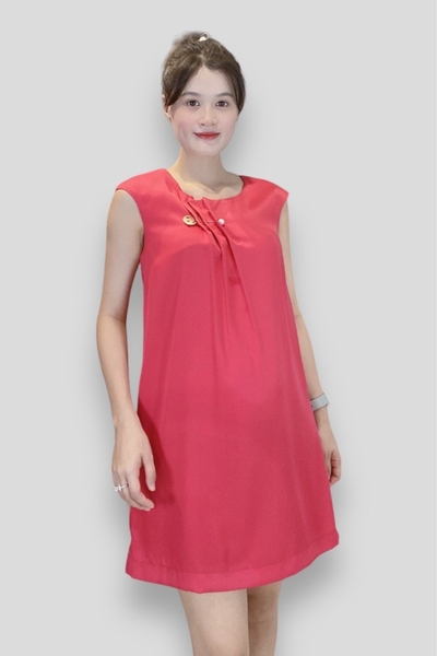 Đầm tunic+ CA cổ tròn xếp li tay de