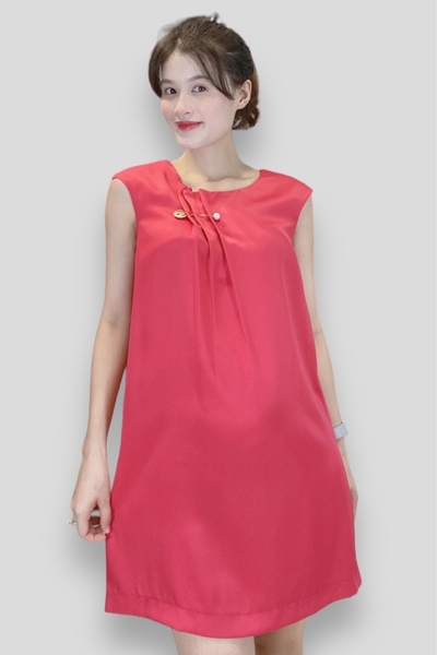 Đầm tunic+ CA cổ tròn xếp li tay de