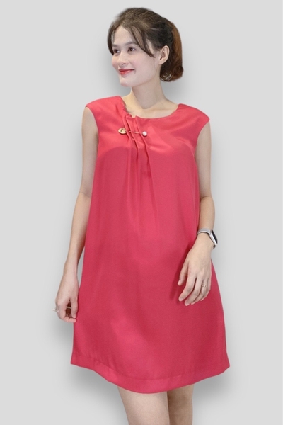 Đầm tunic+ CA cổ tròn xếp li tay de