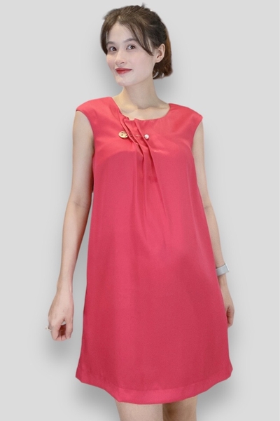 Đầm tunic+ CA cổ tròn xếp li tay de