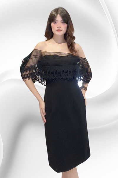 Đầm suôn vai ren cổ V
