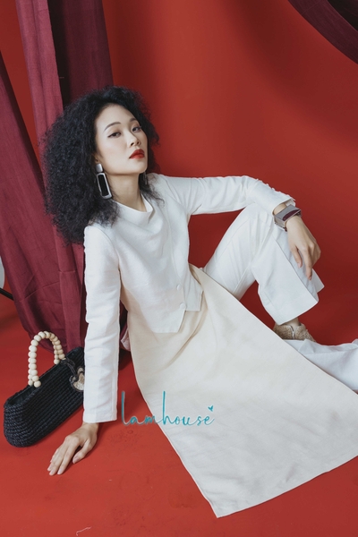 Áo Dài Ghi Lê Đũi Tơ Tằm