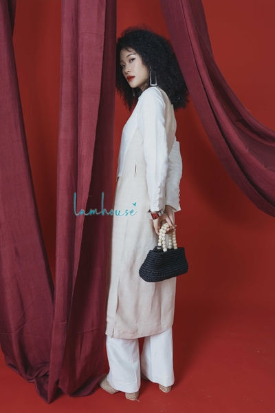 Áo Dài Ghi Lê Đũi Tơ Tằm