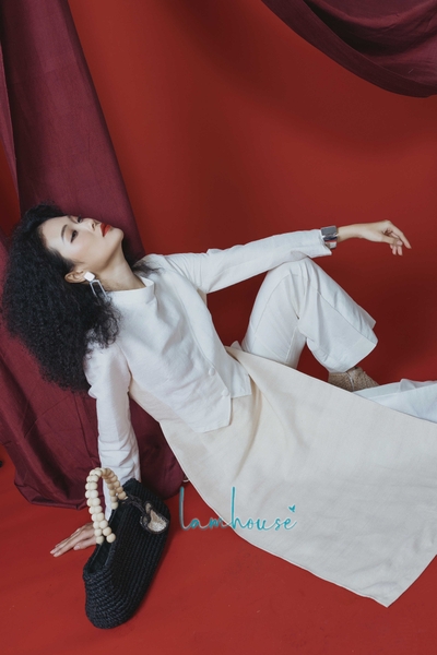 Áo Dài Ghi Lê Đũi Tơ Tằm