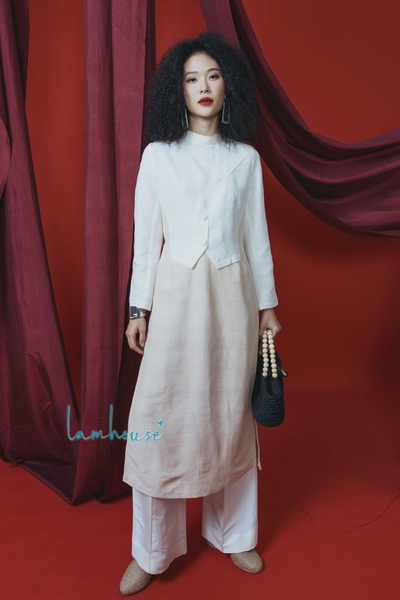 Áo Dài Ghi Lê Đũi Tơ Tằm