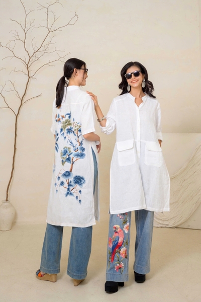 Áo Khoác Tay Ngắn Hoa Xanh