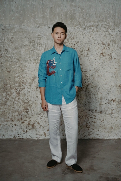 Linen Shirt Men Thêu Rồng