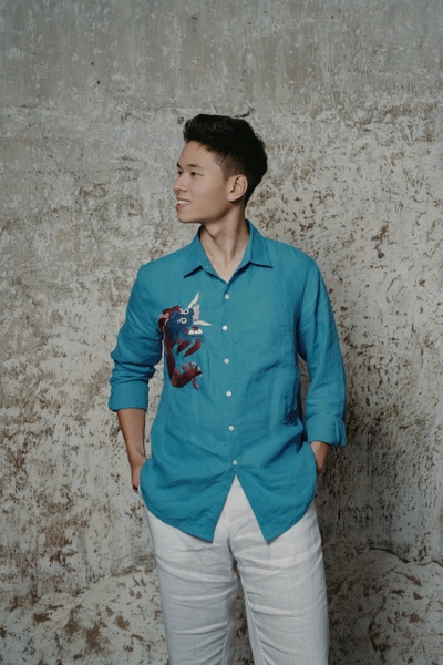 Linen Shirt Men Thêu Rồng