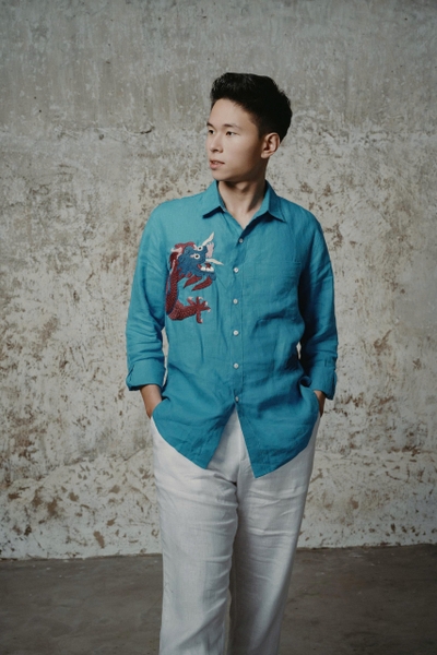 Linen Shirt Men Thêu Rồng