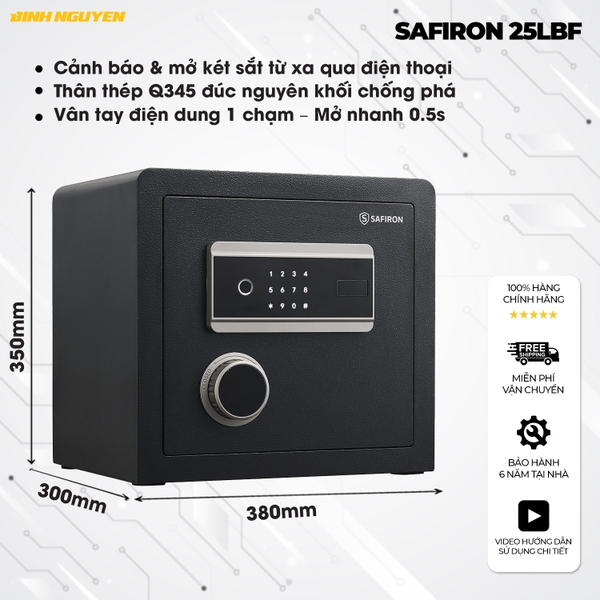 Két sắt mini Safiron 35LS khóa vân tay điện tử màu đen chính hãng