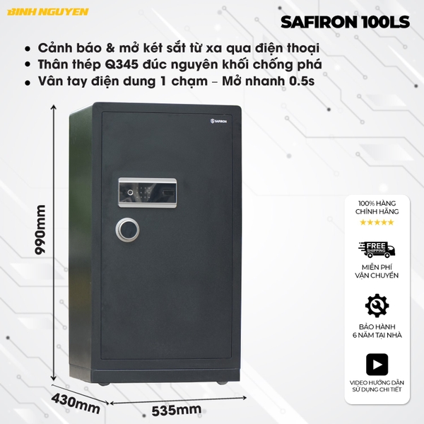 Két sắt nhập khẩu Safiron 100LS khóa vân tay điện tử thân thép Q345 cao cấp
