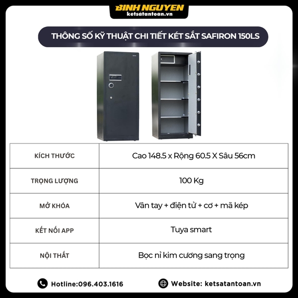Thông Số Kỹ Thuật Két Sắt Nhập Khẩu Safiron 150LS