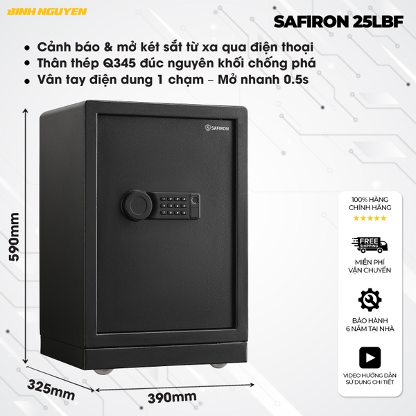 Két sắt Safiron 60LBF nhập khẩu thông minh khóa vân tay điện tử thân thép Q345 đúc liền