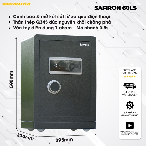 két sắt thông minh Safiron 60LS cảnh báo qua điện thoại và mở từ xa