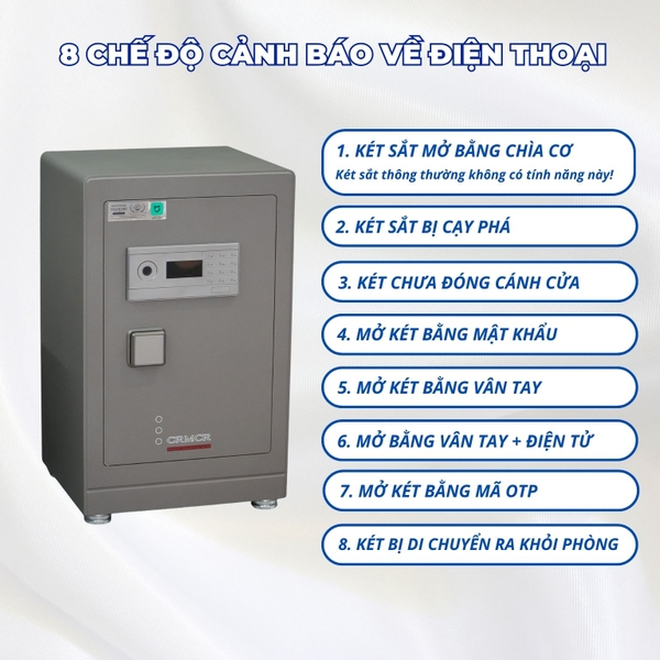 8 chế độ cảnh báo thông minh về điện thoại – Kiểm soát két sắt chủ động từ xa