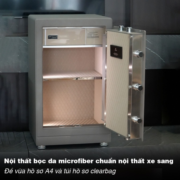 Khoang trong két sắt Xiaomi CRMCR 81LB bọc da microfiber cao cấp chuẩn nội thất xe sang, đựng hồ sơ A4.