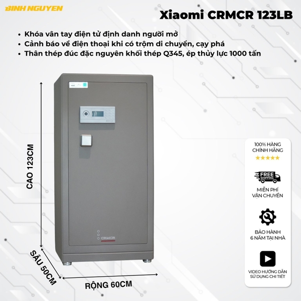 Két sắt nhập khẩu Xiaomi CRMCR 123LB khóa vân tay điện tử, kích thước lớn 123cm, thân thép Q345 đúc nguyên khối