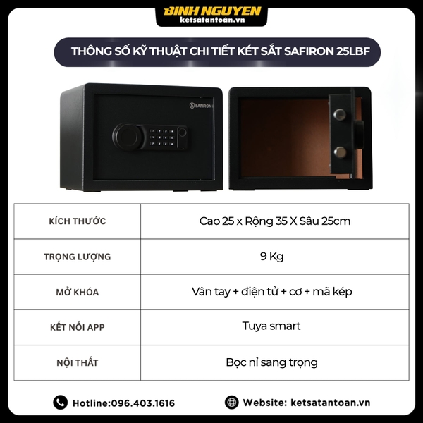 Két sắt mini nhập khẩu safiron 25lbf vân tay điện tử kết nối điện thoại