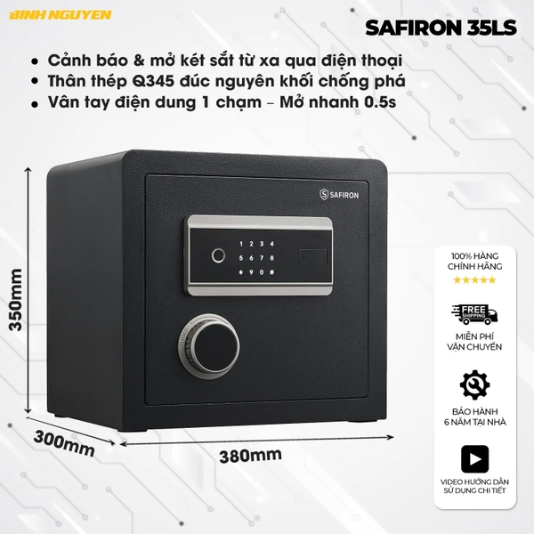 Két sắt mini nhập khẩu safiron 35ls vân tay điện tử kết nối điện thoại