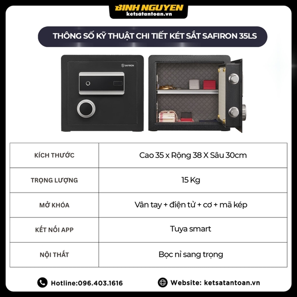 Két sắt mini nhập khẩu safiron 35ls vân tay điện tử kết nối điện thoại