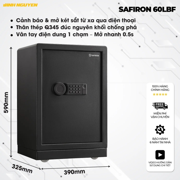 Két sắt nhập khẩu safiron 60lbf vân tay điện tử kết nối điện thoại