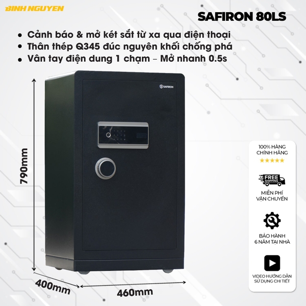 Két sắt nhập khẩu safiron 80ls vân tay điện tử kết nối app điện thoại
