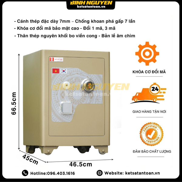 Két sắt việt tiệp sc66 khóa cơ đổi mã chống cháy màu vàng cát