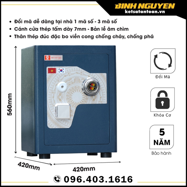 Két sắt siêu cường việt tiệp chống cháy sc40dm khóa cơ đổi mã