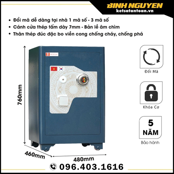 Két sắt việt tiệp sc76 khóa cơ đổi mã màu xanh navy