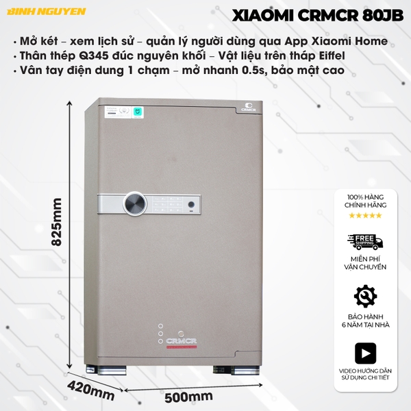 Két sắt Xiaomi CRMCR 80JB nhập khẩu thông minh kích thước 83x50x42cm kết nối App Xiaomi Home