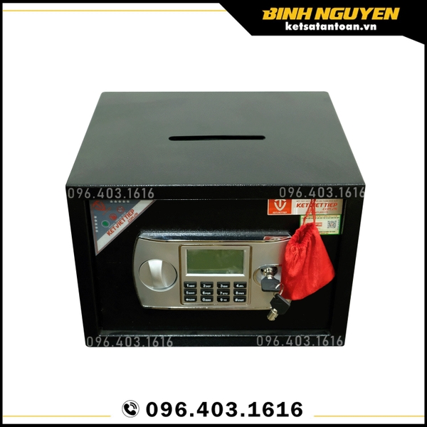 Két sắt mini khách sạn có khe thả tiền điện tử ktt62 màu đen