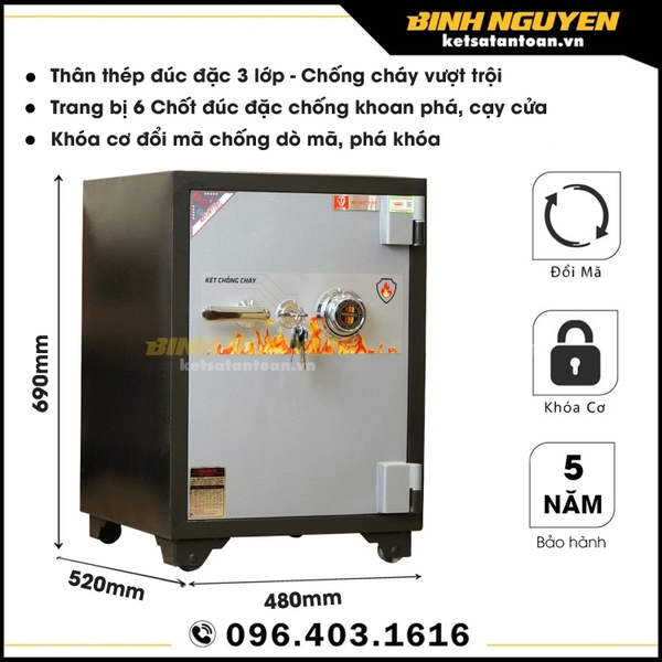 Két sắt việt tiệp đúc đặc kv68 khóa cơ đổi mã chống cháy chống cạy phá