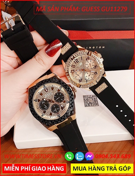 Đồng hồ Cặp Đôi Guess Unisex Mặt Vàng Gold Luxury Dây Cao Su