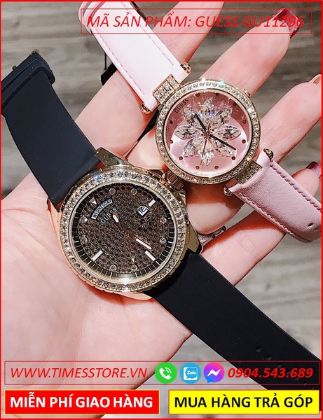 Đồng hồ Cặp Đôi Guess Mặt Vàng Gold Luxury Đính Full Đá Pha Lê
