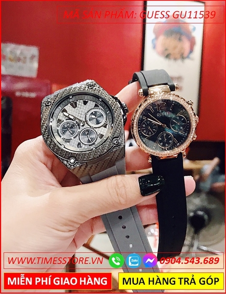Đồng Hồ Cặp Đôi Guess Tựa Hublot 6 Kim Dây Silicone