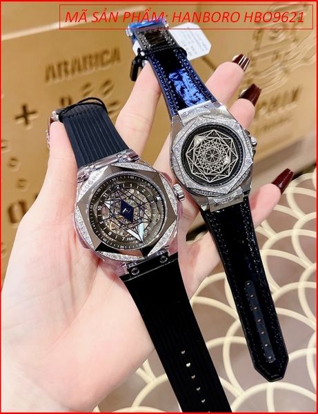 Đồng Hồ Cặp Đôi Hanboro Automatic Mặt Vũ Trụ Lục Giác