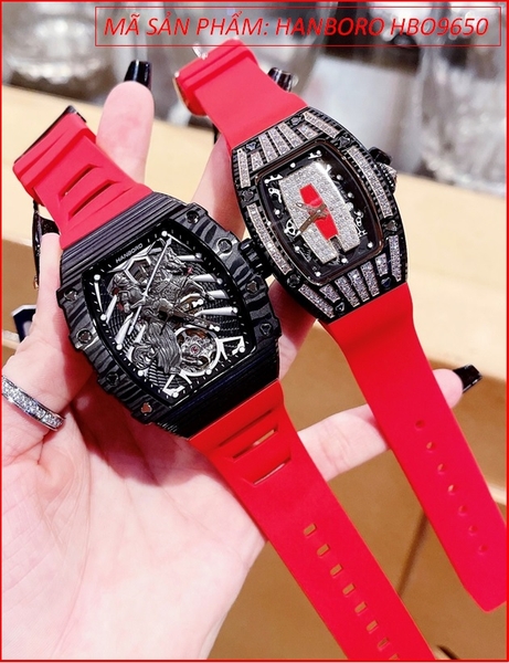 Đồng Hồ Cặp Đôi Hanboro Automatic Richard Miller Dây Silicone Đỏ