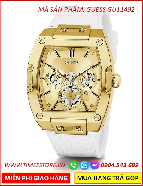 Đồng Hồ Nam Guess Gents Phoenix Vàng Gold Dây Silicone Trắng