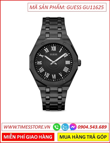Đồng Hồ Nam Guess Asset Mặt Tròn Dây Kim Loại Full Đen