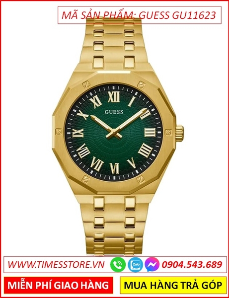 Đồng Hồ Nam Guess Asset Mặt Tròn Xanh Lá Dây Vàng Gold