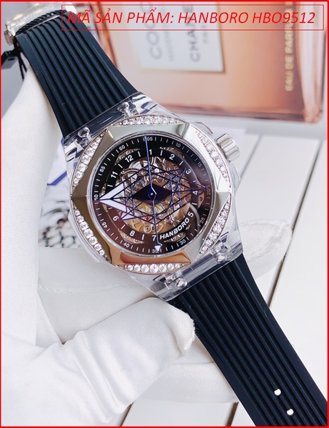 Đồng Hồ Nam Hanboro Mặt Lục Giác Silicone Trong Suốt Automatic