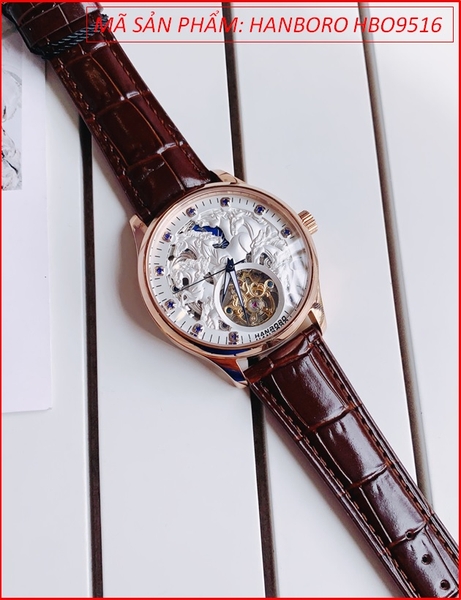 Đồng hồ Hanboro Nam Automatic Bát Mã Truy Phong Dây Da Nâu