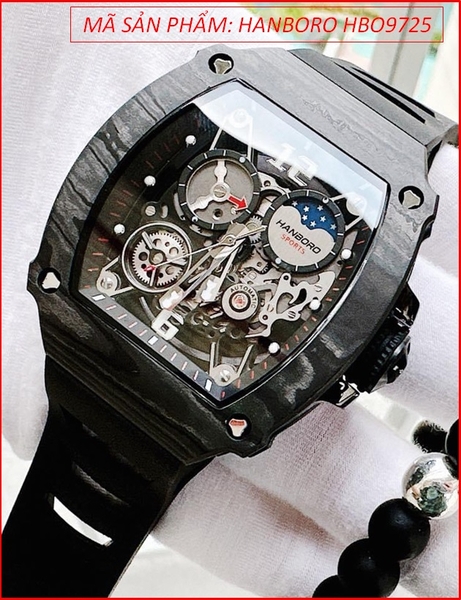 Đồng Hồ Nam Hanboro Automatic Sports Full Đen Dây Silicone