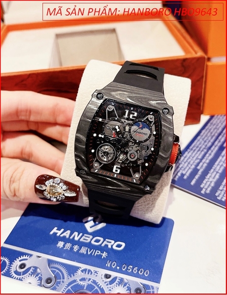Đồng Hồ Nam Hanboro Automatic Tựa Richard Miller Full Đen Dây Silicone