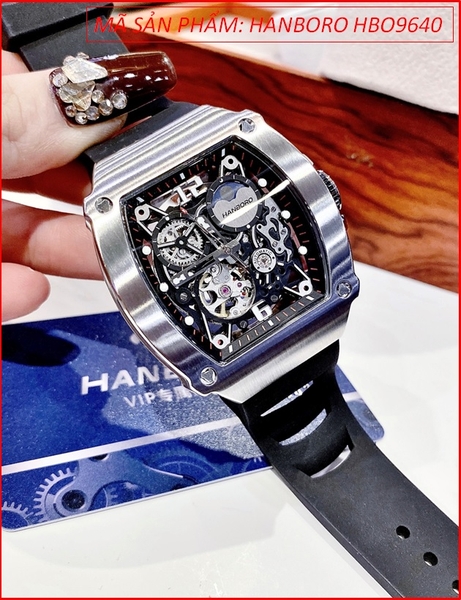 Đồng Hồ Nam Hanboro Automatic Tựa Richard Miller Dây Silicone Đen