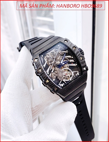 Đồng Hồ Nam Hanboro Automatic Tựa Richard Miller Dây Silicone Đen