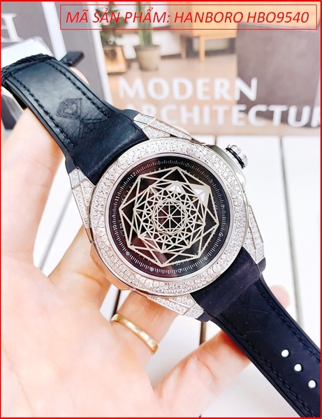 Đồng hồ Nam Hanboro Mặt Họa Tiết Vũ Trụ Swarovski Dây Silicone