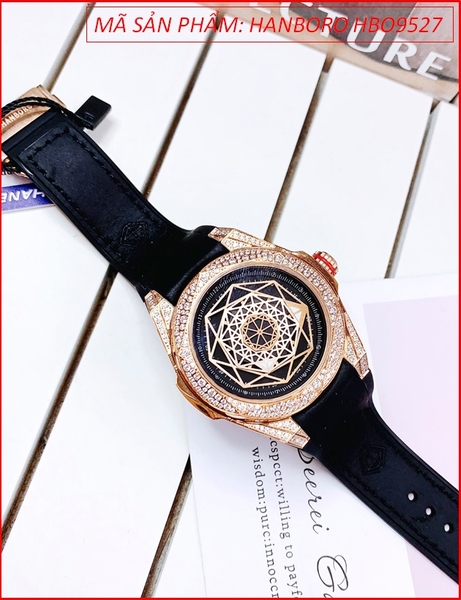 Đồng hồ Nam Hanboro Mặt Họa Tiết Vũ Trụ Swarovski Rose Gold