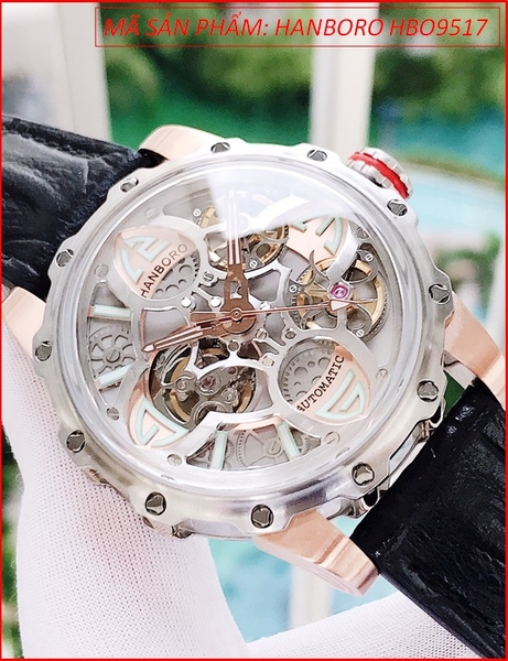 Đồng hồ Nam Hanboro Tourbillon Automatic Hở/Lộ Máy Dây Da (43mm)